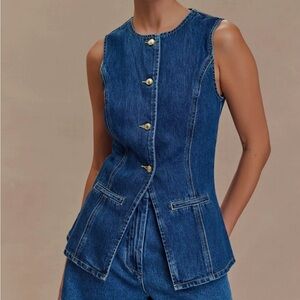 Meshki Abel 
Denim Button Up Top - Dark Blue